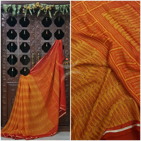 Orange wrinkle printed crepe .