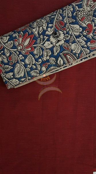 Handloom Mul cotton peacock and floral motif print kalamkari with mangalgiri Cotton top.