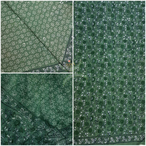 Handloom Sea Green hand block printed dress material with Floral motif. Dress comes with block printed chiffon dupatta.