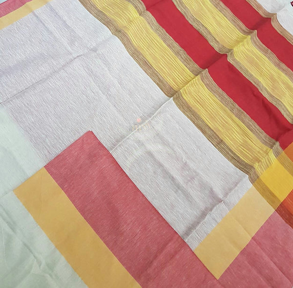 Off white handloom cotton with contrasting yellow red border and Geecha pallu