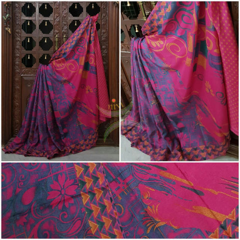 Pink Printed Crepe with floral print.