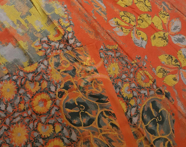 Orange  Printed Crepe with floral print.