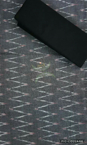 Grey and black pochampalli ikat Handloom Cotton dress material
