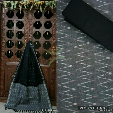 Grey and black pochampalli ikat Handloom Cotton dress material
