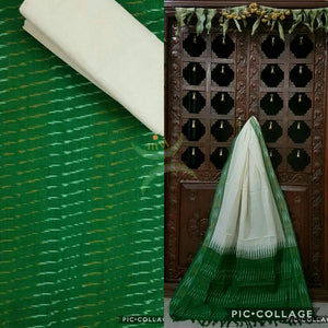 Green and white pochampalli ikat Handloom Cotton dress material