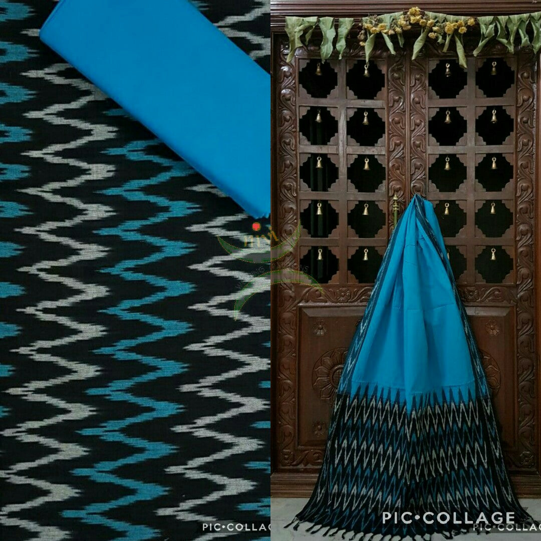 Black and Blue pochampalli ikat Handloom Cotton dress material