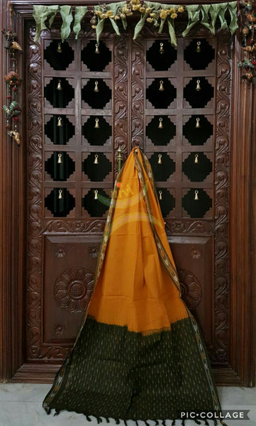 Mehendi green and Mustard pochampalli ikat Handloom Cotton dress material