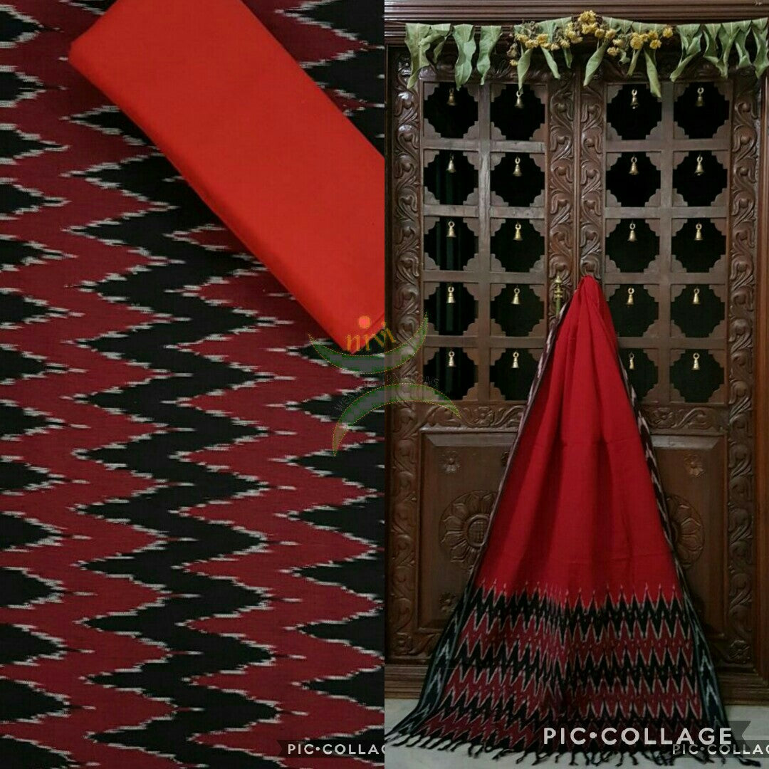 Black and Red pochampalli ikat Handloom Cotton dress material