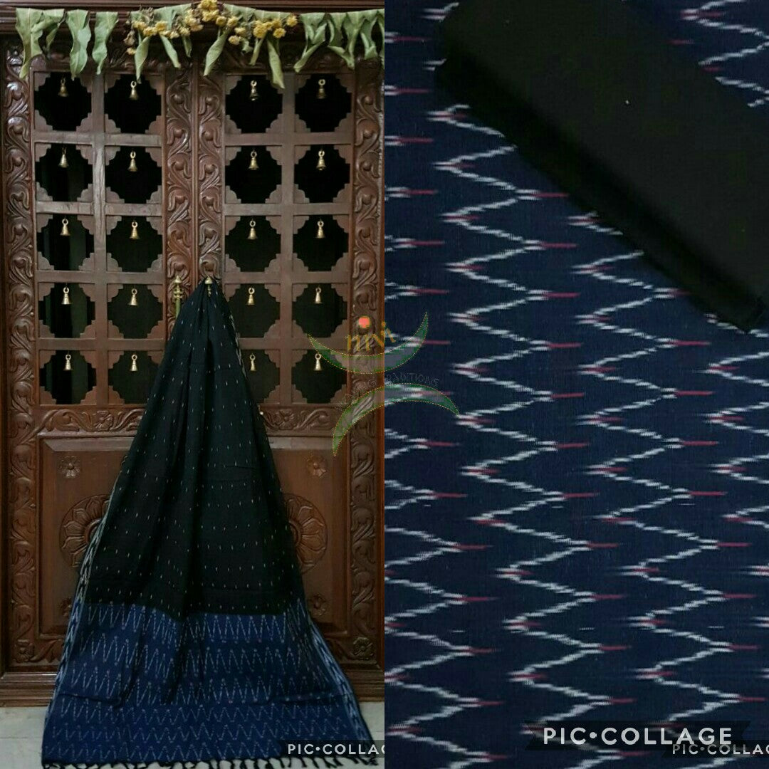 Navy blue and black pochampalli ikat Handloom Cotton dress material