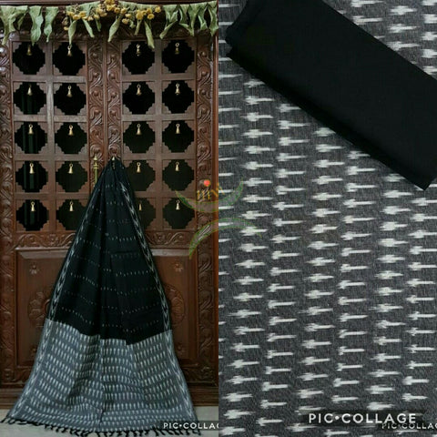 Grey and black pochampalli ikat Handloom Cotton dress material