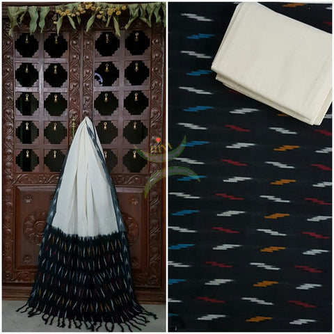 Black and white pochampalli ikat Handloom Cotton dress material