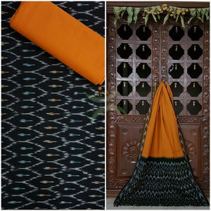 Black and Mustard pochampalli ikat Handloom Cotton dress material
