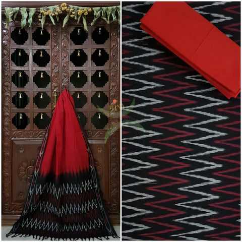 Black and Red pochampalli ikat Handloom Cotton dress material