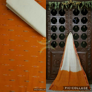 Mustard and off white pochampalli ikat Handloom Cotton dress material