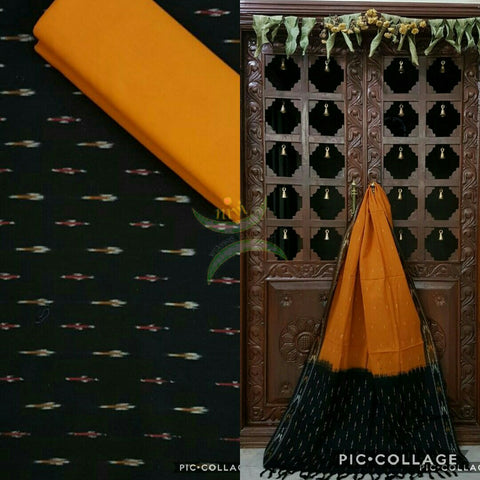 Black and Mustard pochampalli ikat Handloom Cotton dress material