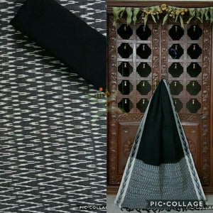 Grey and Black pochampalli ikat Handloom Cotton dress material