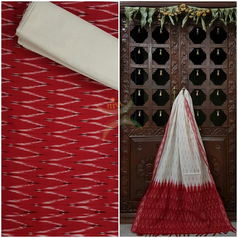 Pink and white pochampalli ikat Handloom Cotton dress material