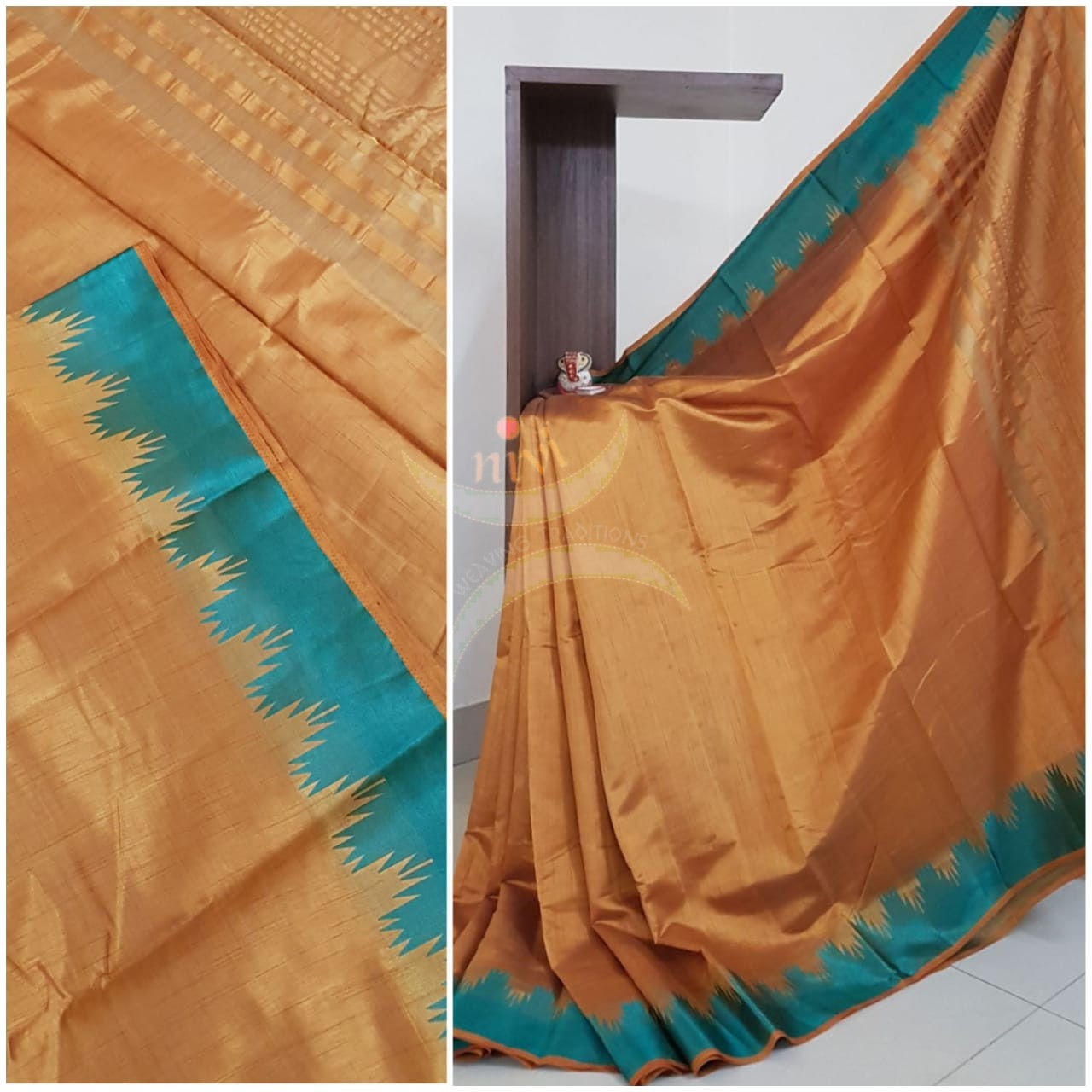 Art silk tussar with contrasting border and zari woven pallu