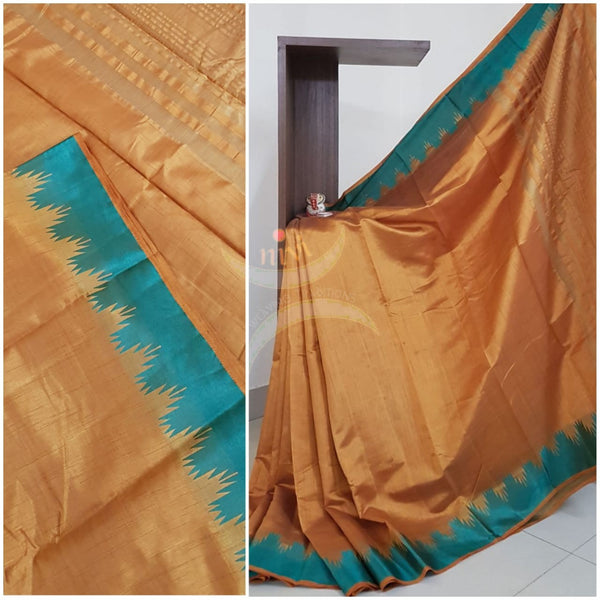 Art silk tussar with contrasting border and zari woven pallu