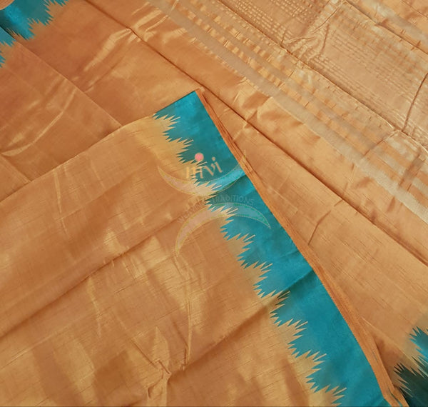 Art silk tussar with contrasting border and zari woven pallu