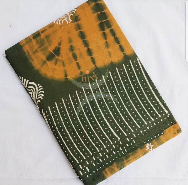 Grey and orange handloom cotton bagru hand printed saree