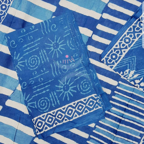 Indigo handloom cotton bagru hand printed saree