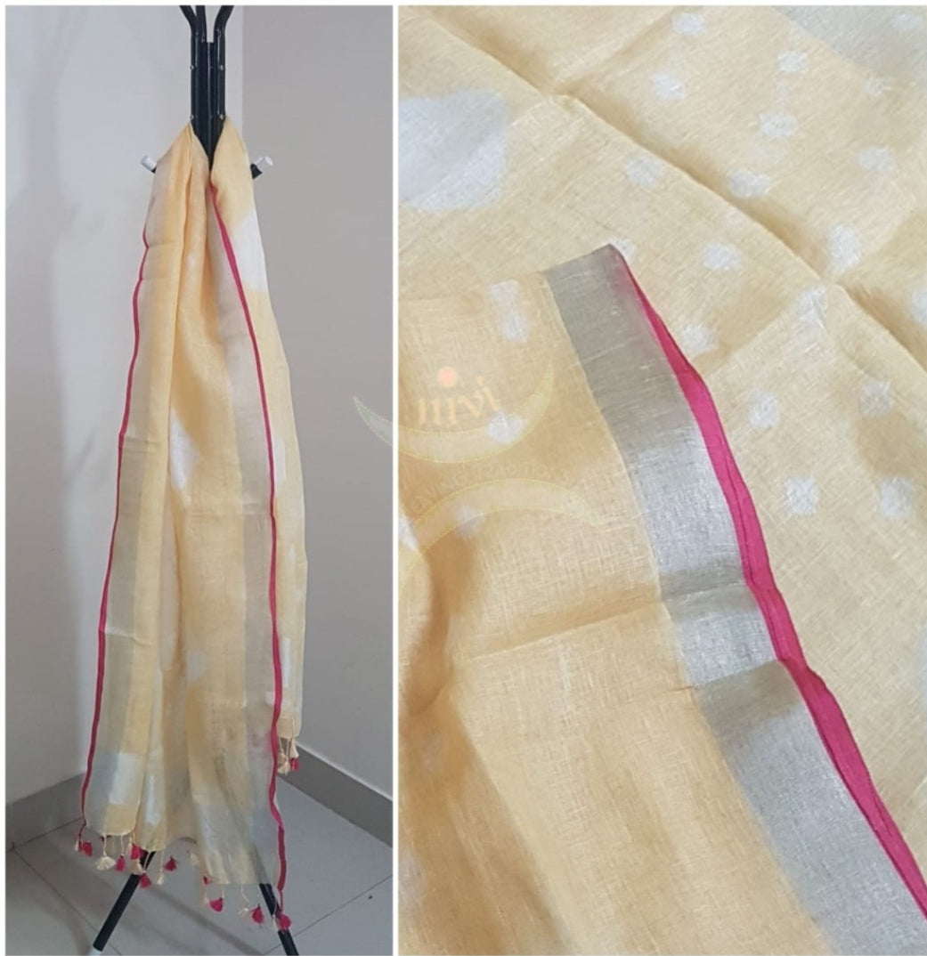 Hand printed tie dyed linen duppata.