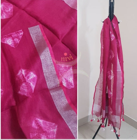 Hand printed tie dyed linen duppata.
