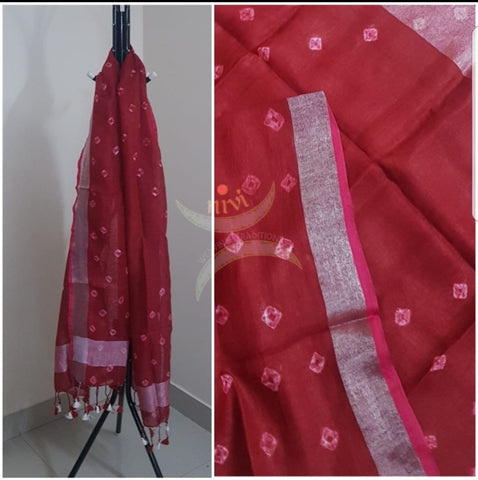 Hand printed tie dyed linen duppata.