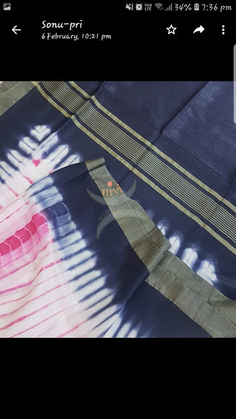 Handloom cotton shibori with contrasting blouse