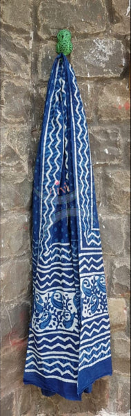 Handblock indigo printed cotton suit with pure cotton duppata