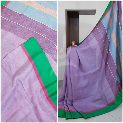 Mauve with green linen saree